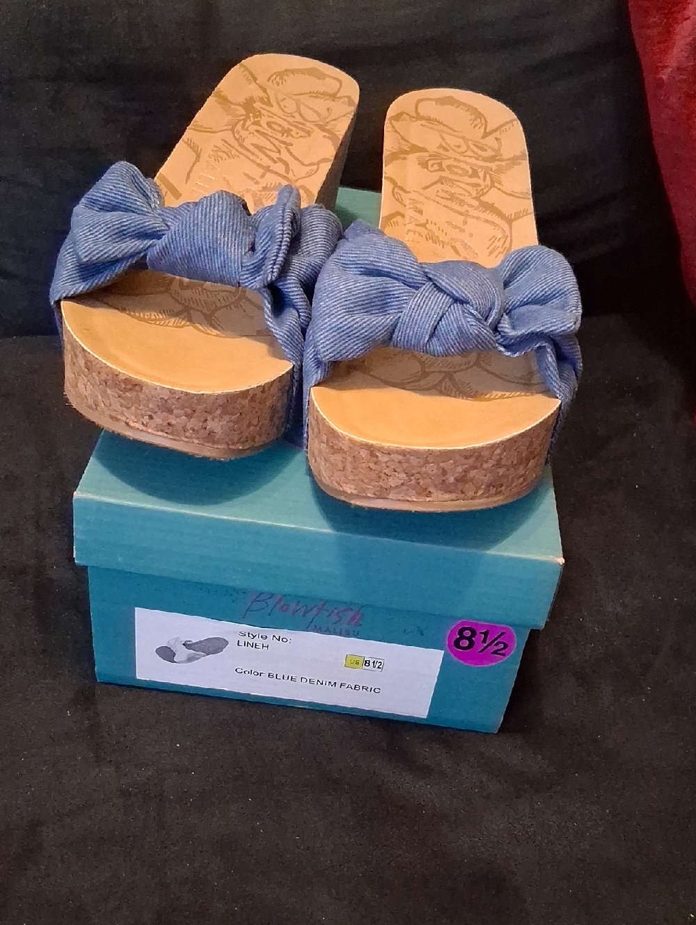 Blowfish Blue Denim Knot Cork Wedge Sandals